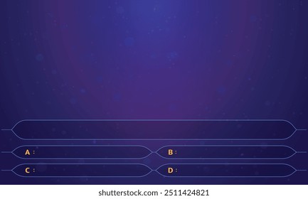 Question and answers template from TV game. Test and quiz concept. Quiz game in tv. Gradient background of blue and azure color. Four answers for knowledge exam.