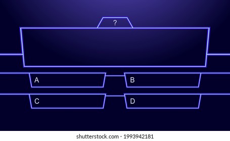 Question and answers vector template neon style for quiz game, exam, tv show, school, examination test. Illustration 10 eps