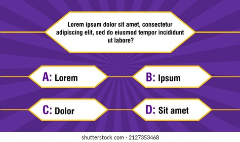Question and answers vector template for quiz game, exam, tv show, school, examination test. Quiz show question. Vector