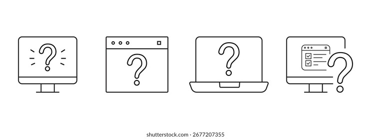 Pregunta. Para hacer preguntas. Iconos. Busca respuestas a preguntas. Preguntas frecuentes. Icono con preguntas. Anuncio. Anuncio. Líneas negras.