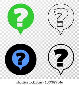 Question banner EPS vector pictogram with contour, black and colored versions. Illustration style is flat iconic symbol on chess transparent background.