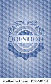 Question blue hexagon badge.