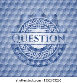 Question blue hexagon badge.