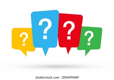 Question box with mar icon. Vector bubble template for speech, text chat, web. Graphic balloon frame for ask and answer, modern logo, faq.Quiz design illustration with label for talk, messages, think.