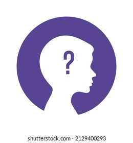 Question boy head icon. Problem solving. The concept of brain activity. Vector illustration