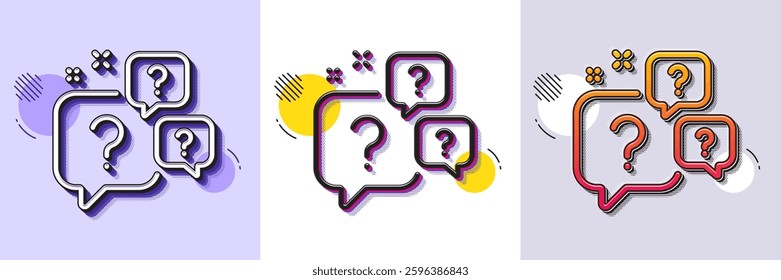 Question bubbles line icon. Halftone dotted pattern. Gradient icon with grain shadow. Ask help sign. Faq questionnaire symbol. Line question bubbles icon. Various designs. Vector