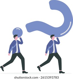 Question.two Businessman holding a question mark. Answer concept

