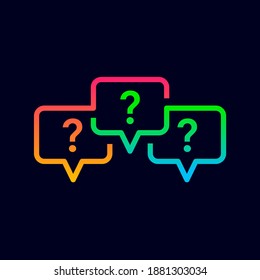 Question chat vector logo template. This design use neon style.