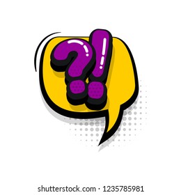 Question comic text collection sound effects pop art style. Set vector speech bubble with word and short phrase cartoon expression illustration. Comics book colored background template.