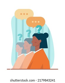 Fragekonzept. Verwirrte Zeichen im Zweifel mit großen Fragezeichen Zeichen. FAQ oder Frage und Antwort Konzept. Kundenbetreuung, Support und Informationen. Flache Vektorgrafik