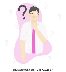 Question concept illustration. The illustration shows a man with a question. Vector illustration