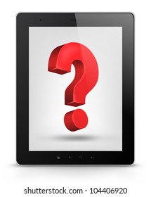 Question Concept. Tablet PC Isolated on White Background. Vector EPS 10.