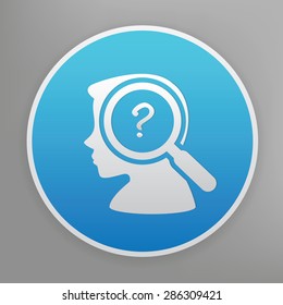 Question design icon on blue button,clean vector