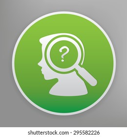Question design icon on green button, clean vector