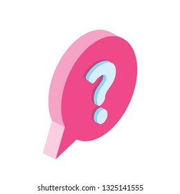 Question dialogue 3d vector icon isometric pink and blue color minimalism illustrate
