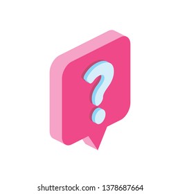 Question dialogue, 3d vector icon isometric, pink and blue colors, minimalism illustrate