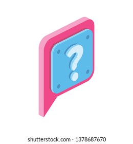 Question dialogue 3d vector, icon isometric, pink and blue colors, minimalism illustrate
