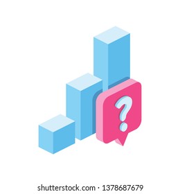 Question dialogue chart, 3d vector icon isometric, pink and blue colors, minimalism illustrate