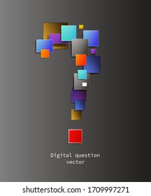 pregunta en el concepto del mundo digital, creación de signos de pregunta a partir de los píxeles coloreados, pregunta sobre la idea creativa de Internet, vector