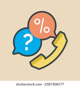 question and discount on call sign with outline flat vector design.