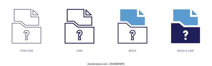 Ícone do documento de perguntas em 4 estilos diferentes. Linha fina, Linha, Negrito e Linha Negrito. Estilo duotônico. Traçado editável.