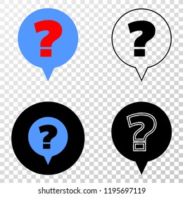 Question EPS vector pictogram with contour, black and colored versions. Illustration style is flat iconic symbol on chess transparent background.