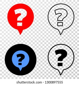 Question EPS vector pictogram with contour, black and colored versions. Illustration style is flat iconic symbol on chess transparent background.
