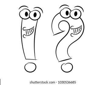 Question and exclamation mark character sketch isolated on white