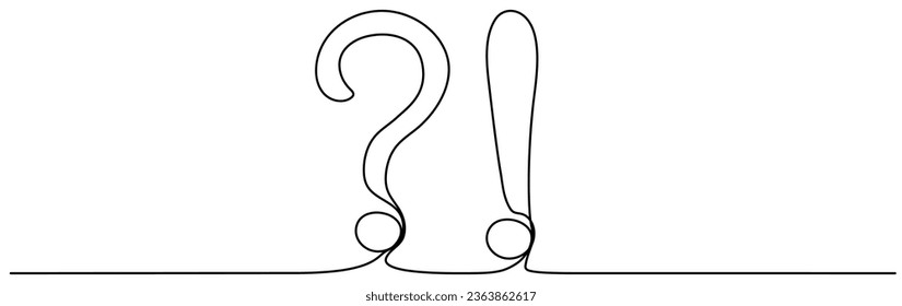 Question and exclamation mark continuous one line drawn. Q and A symbol. Vector illustration isolated on white.