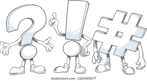 Question, exclamation mark and hash tag cartoon characters.
Vector, EPS.