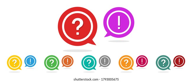 Question and exclamation mark. Icon of faq, help and support. Ask and answer symbol in circle. Sign for problem, speech, chat and debate. Background for talk and information. Advice in bubble. Vector.