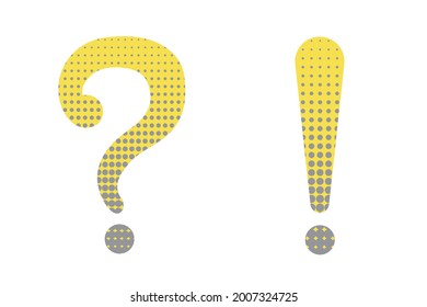 Question and exclamation marks isolated on white. Yellow and gray colors. Vector illustration