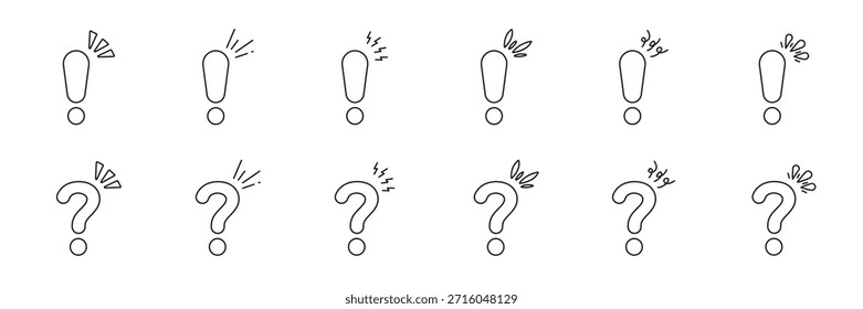 Question And Exclamation Marks Line Icon Set. Inquiry And Emphasis Communication Symbols Collection. Punctuation Marks For Questions And Statements. Editable Stroke. Isolated Vector Illustration.