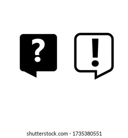 Question and exclamation marks in speech bubbles. Dialogue. Black and white icon. Vector illustration
