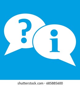 Question and exclamation speech bubbles icon white isolated on blue background vector illustration