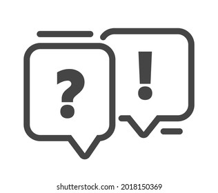 Question and Exclamation Symbols. FAQ Signs in Linear Speech Bubbles, Communication, Discussion and Chatting Concept, Symbols for Infographic or Media Isolated on White Background. Vector Illustration