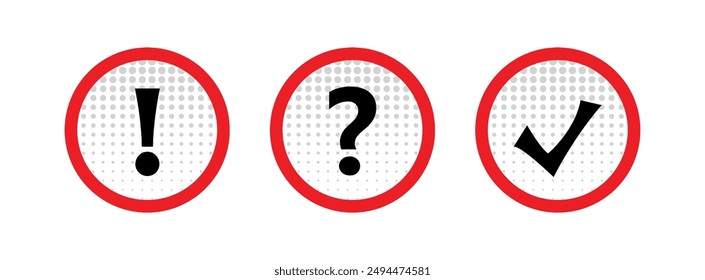 question exclamation tick mark with information sign