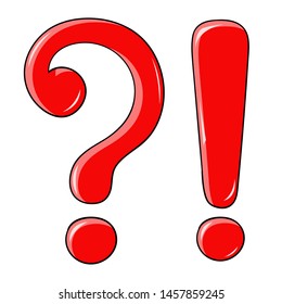 Question and Exlamation marks. Red shiny elements. Vector illustration isolated on white background