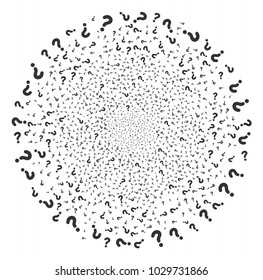 Question festive globula. Object pattern constructed from scattered question pictograms as exploding spheric cluster. Vector illustration style is flat iconic symbols.