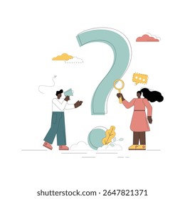 Pergunta. Encontrar uma solução, uma saída. Pessoas pequenas resolvem uma pergunta e procuram uma resposta