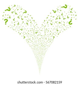 Question fireworks stream. Vector illustration style is flat eco green iconic symbols on a white background. Object double fountain constructed from random pictographs.