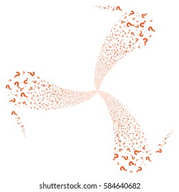 Question fireworks swirl rotation. Vector illustration style is flat orange iconic symbols on a white background. Object whirlpool made from random symbols.