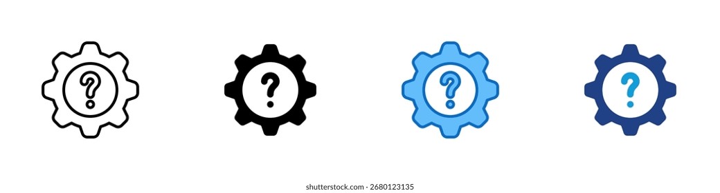Vector de diseño de hojas de íconos de estilos múltiples: equipo con un signo de interrogación, que simboliza problemas técnicos, errores del sistema o resolución de problemas
