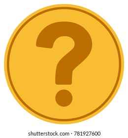 Question golden coin icon. Vector style is a gold yellow flat coin symbol.