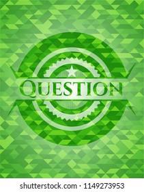 Question green emblem. Mosaic background