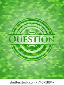 Question green emblem. Mosaic background