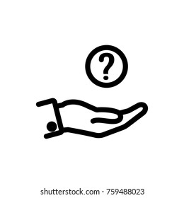 Question hand. Question mark icon holding by hand. Have a questions concept. Faq sign. Conceptual symbol icon. Business problem.  Answer, think. Ask help icon 