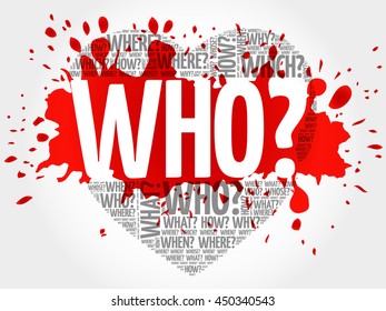 WHO? Question heart, Questions words concept background