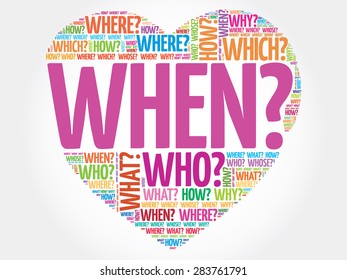 When? Question heart, Questions words vector concept