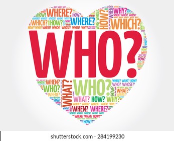 Who? Question heart, Questions words vector concept